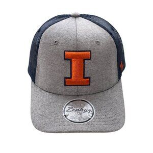 Zephyr Illinois Fighting Illini Baseball Cap OS Mesh Snapback Gray Navy Blue NEW